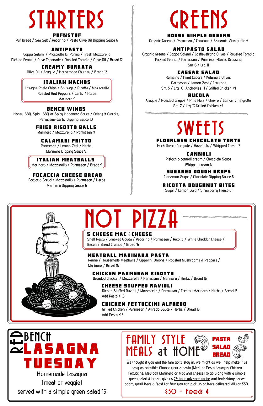 Red Bench Pizza Eagle Menu BOISE | Red Bench Pizza